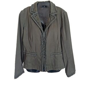 J Crew Womens Chino Blazer Jacket L Weathered Military Velvet Trim Unique Indie